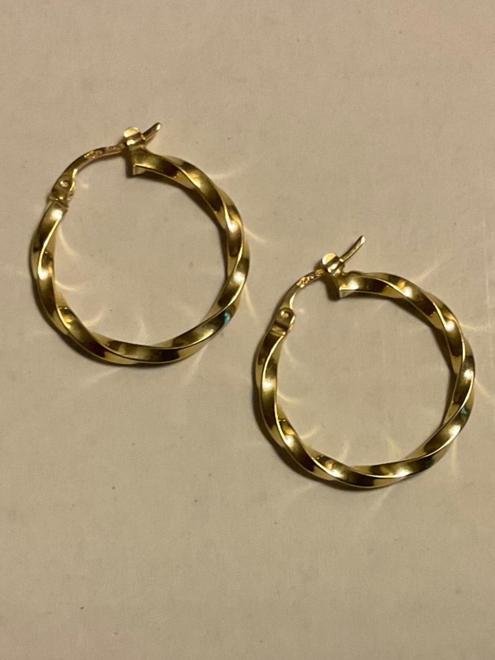 Solid 14K Gold Twisted Hoop Earrings Italy